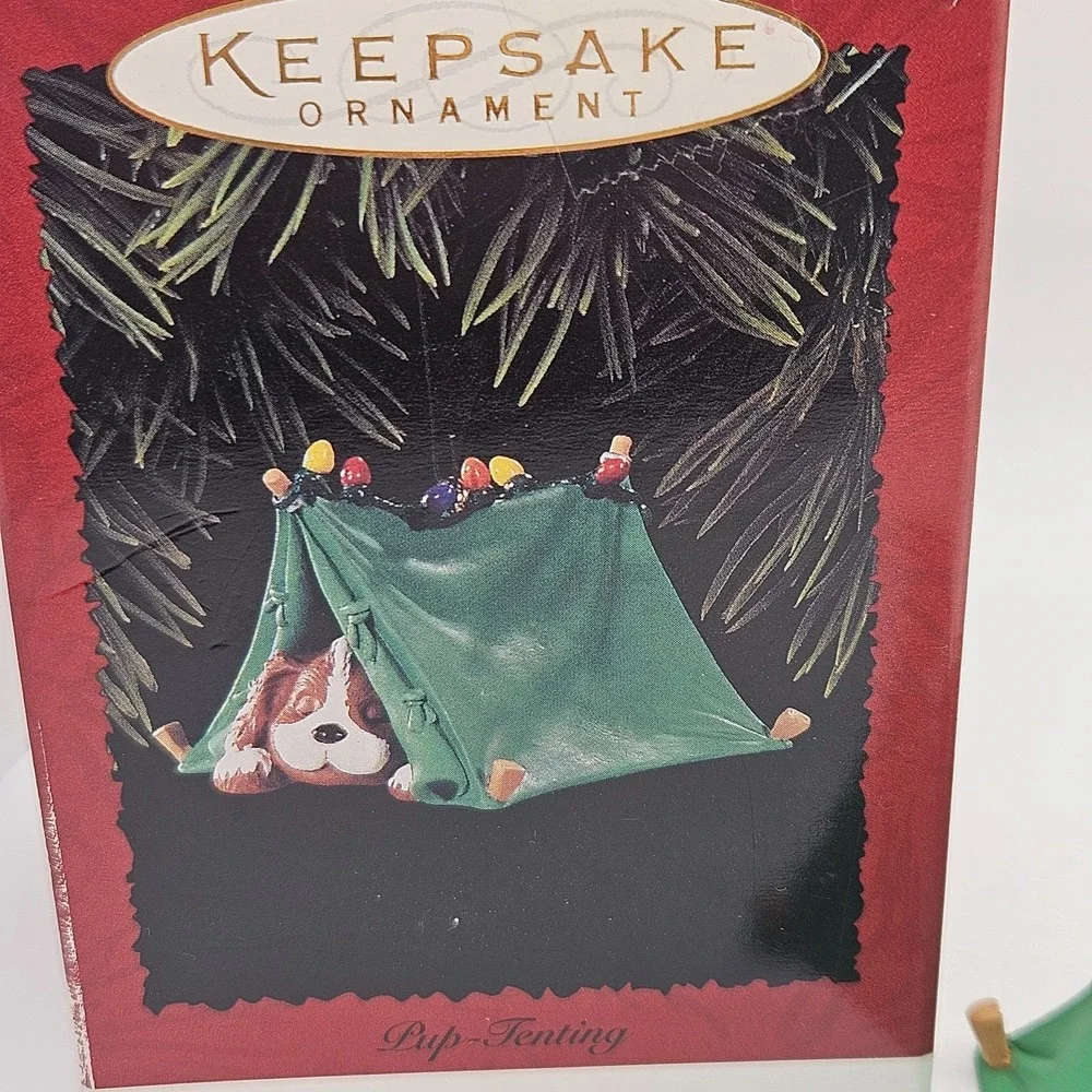 VTG Hallmark 1996 Pup-Tenting Keepsake Ornament Sleeping Puppy Dog Camping
